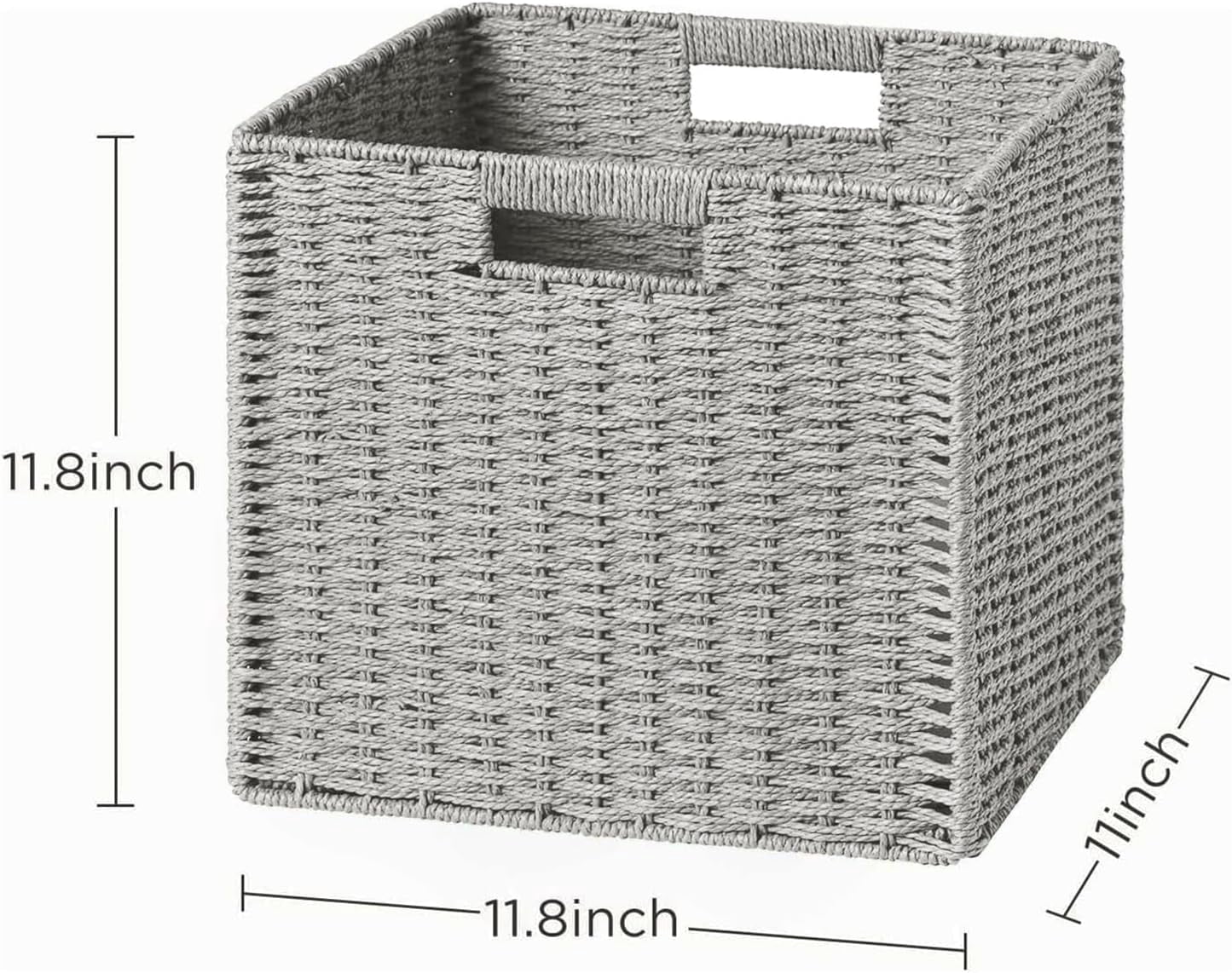 HBlife 2 Pack Wicker Basket, 11.8L×11.8H×11W inch Woven Paper Rope Storage Baskets for shelves, Foldable Cube Storage bin with Handle, Storage Basket for Organizing & Decor, Gray