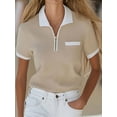 thumbnail image 4 of Women's Knit Short Sleeve Po-Lo Shirts Collared Neck Work Dressy Loose Tops for Summer Business Khaki XL, 4 of 7