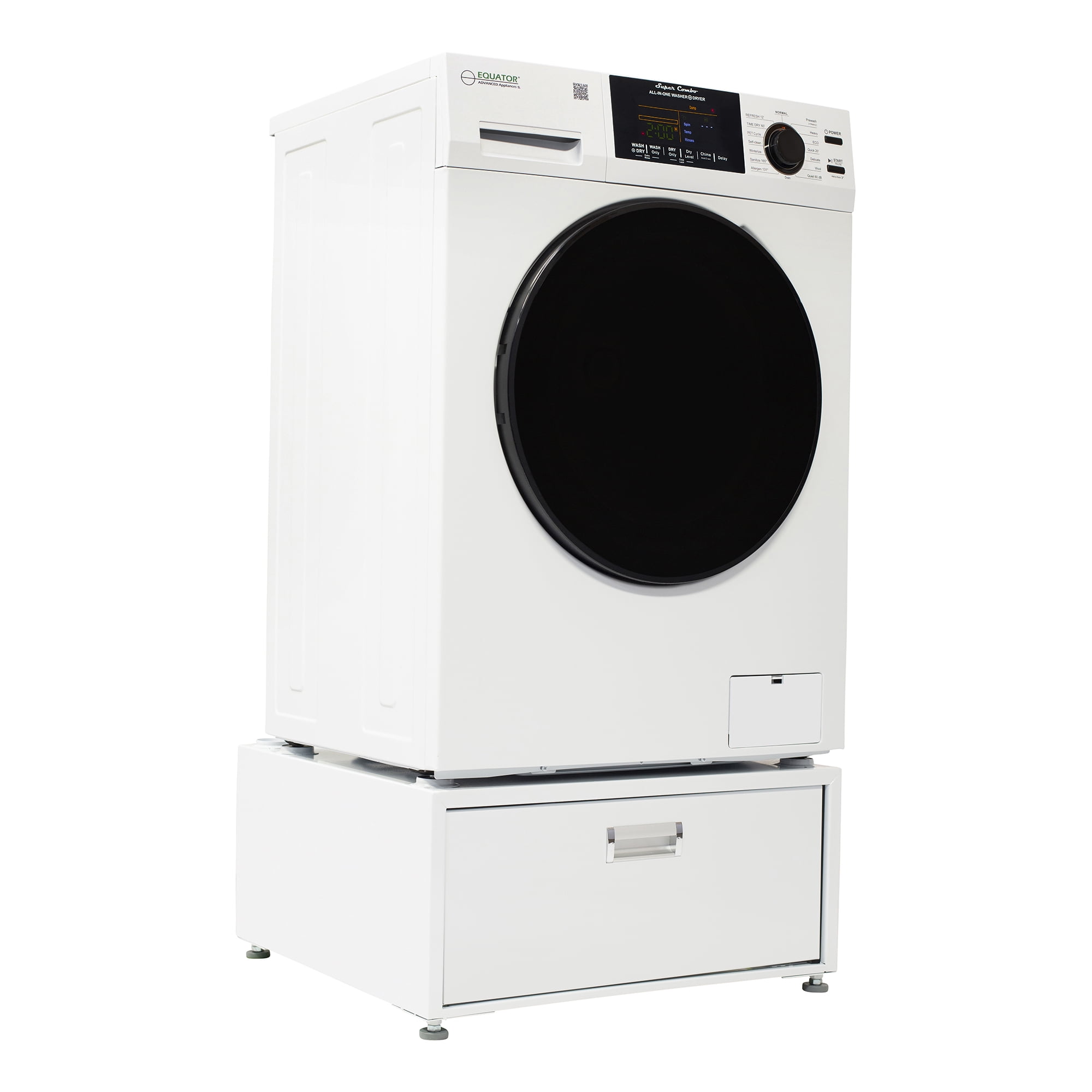 Equator All-in-One Washer Dryer VENTED-DRY 30% FASTER than Condense 15lb 110V with Pedestal, Child Lock and Adjustable Legs