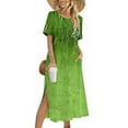 thumbnail image 2 of Aboser Boho Floral Print Dresses for Women Trendy Short Sleeve Dress Casual Side Split Maxi Dresses Loose Fit Crewneck Beach Dress with Pockets, 2 of 8