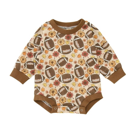 

QYZEU Organic Cotton Baby Girl Clothes 18 Month Girl Clothes Babys Boys Girls Winter Long Sleeve Hoodie Romper Bodysuit Clothes Rugby Ball Printing Brown