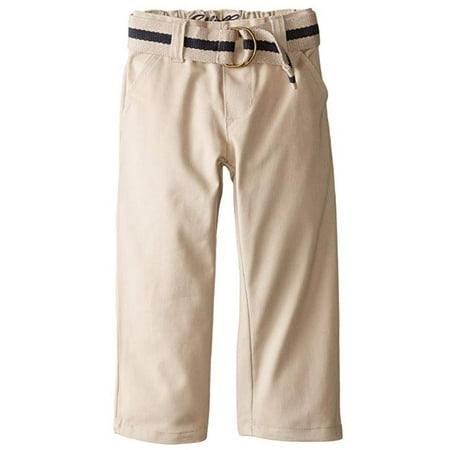 - Boys Uniform Flat Front Brushed Twill Straight Leg Pant with Web Belt