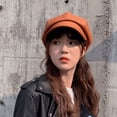 thumbnail image 2 of Boina de cuero para niños, otoño e invierno, para estudiantes, bonita, de cara redonda, estilo británico, gorra octogonal, gorra de calabaza, 2 of 6