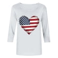thumbnail image 4 of Htigea 4th of July Women's 3/4 Sleeve Tops Heart Flag Graphic T-Shirts USA Independence Day Pullover Patriotic Tee Soft Lightweight Summer Blouses White S, 4 of 5