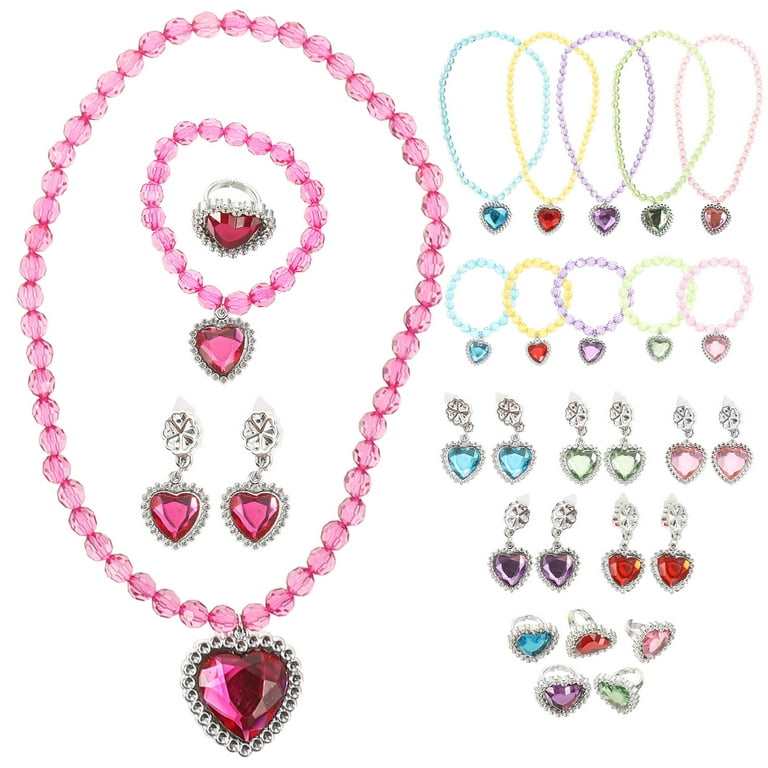 PINXOR 6 Sets Kids Dress Up Jewelry Necklaces Earrings Rings Bracelets Little Girls Jewelry, Girl's, Size: One Size