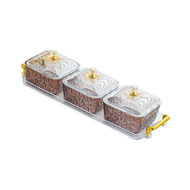 Juego de bandejas para frutos secos, platos divididos para servir, caja de almacenamiento de alimentos, plato para dulces y nueces Fumo gris 3 cuadrícula