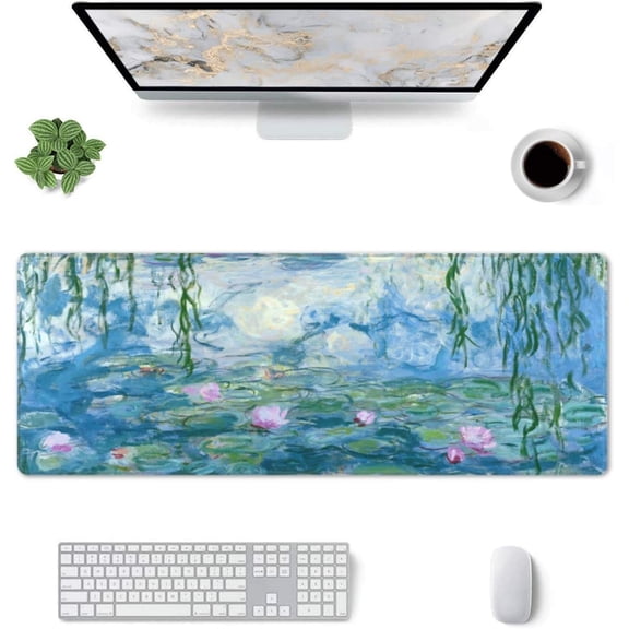 Mouse Pad Stitched Edge XL Large Mousepad 31.5" X 12" Rubber Base Non Slip Desk Mat for Laptop Pc Computer Gaming Monet Water Lilies