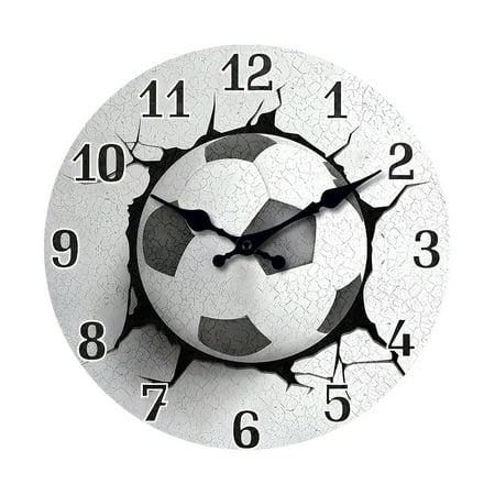 Soccer Clock, Sports Theme Wall Clock, 12 Inch Round, Silent Quartz Movement, 3D Effect Design, Modern Decorative Timepiece