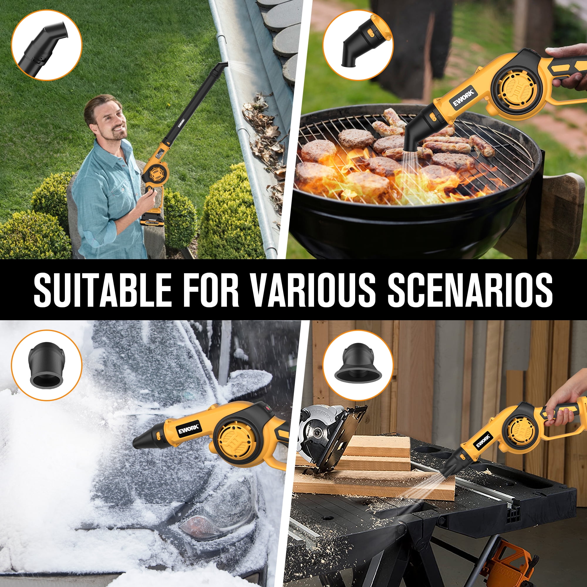 EWORK Small Leaf Blower Cordless 20V 130CFM & 200MPH Lightweight Electric Leaf Blower with 2x2.0Ah Battery and Fast Charger, Mini Battery Powered Compact Blowers for Lawn Care, Leaves, Jobsite