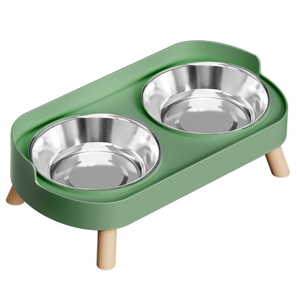 Comedero elevado para gatos, juego de comedero y bebedero elevado, a prueba de salpicaduras, con 2 comederos de acero inoxidable, color verde.