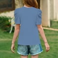 thumbnail image 3 of Inglocry Girls Puff Short Sleeve Shirts Round Neck Tunic Tops Casual Solid Blouses Cute Summer Tops For Teens 5-14 Years Blue 11-12Y, 3 of 4