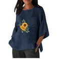 thumbnail image 1 of Birdeem Chemise Imitation Coton et Lin pour Femmes Manches 3/4 Col Rond T-Shirt Ample Décontracté Léger et à la Mode Haut d'Été, 1 of 10