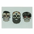 thumbnail image 1 of Day of the Dead Cutting Board, Skull Human Heads with Happy Faces Floral and Geometric Shaped Eyes Print, Decorative Tempered Glass Cutting and Serving Board, Small Size, Multicolor, by Ambesonne, 1 of 1