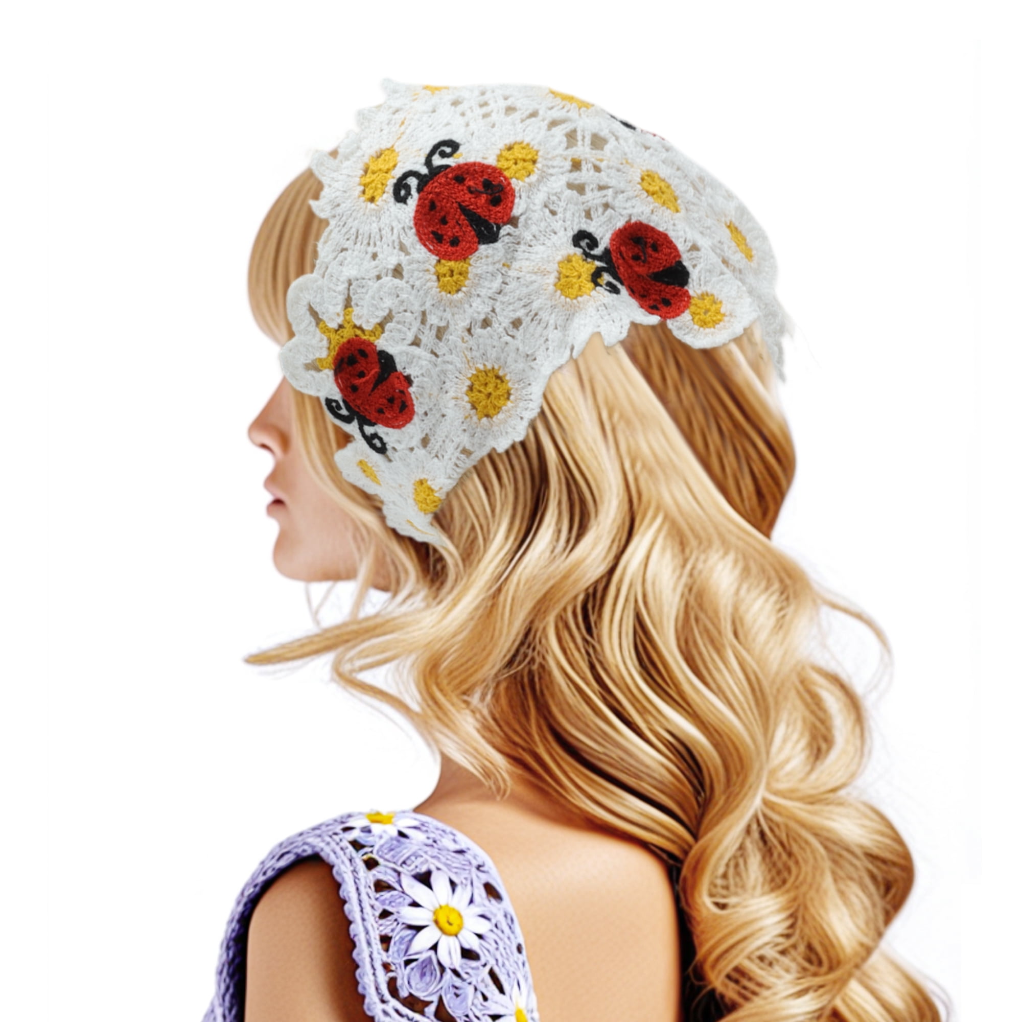 Unique Bargains Cornflower Knitted Triangle Bandana 2 Pcs Floral