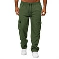 thumbnail image 5 of Men's Multi-Pocket Drawstring Work Pants, Fashion Casual Elastic Waist Cargo Trousers for Outdoor and Hiking,Army Green,S, 5 of 7