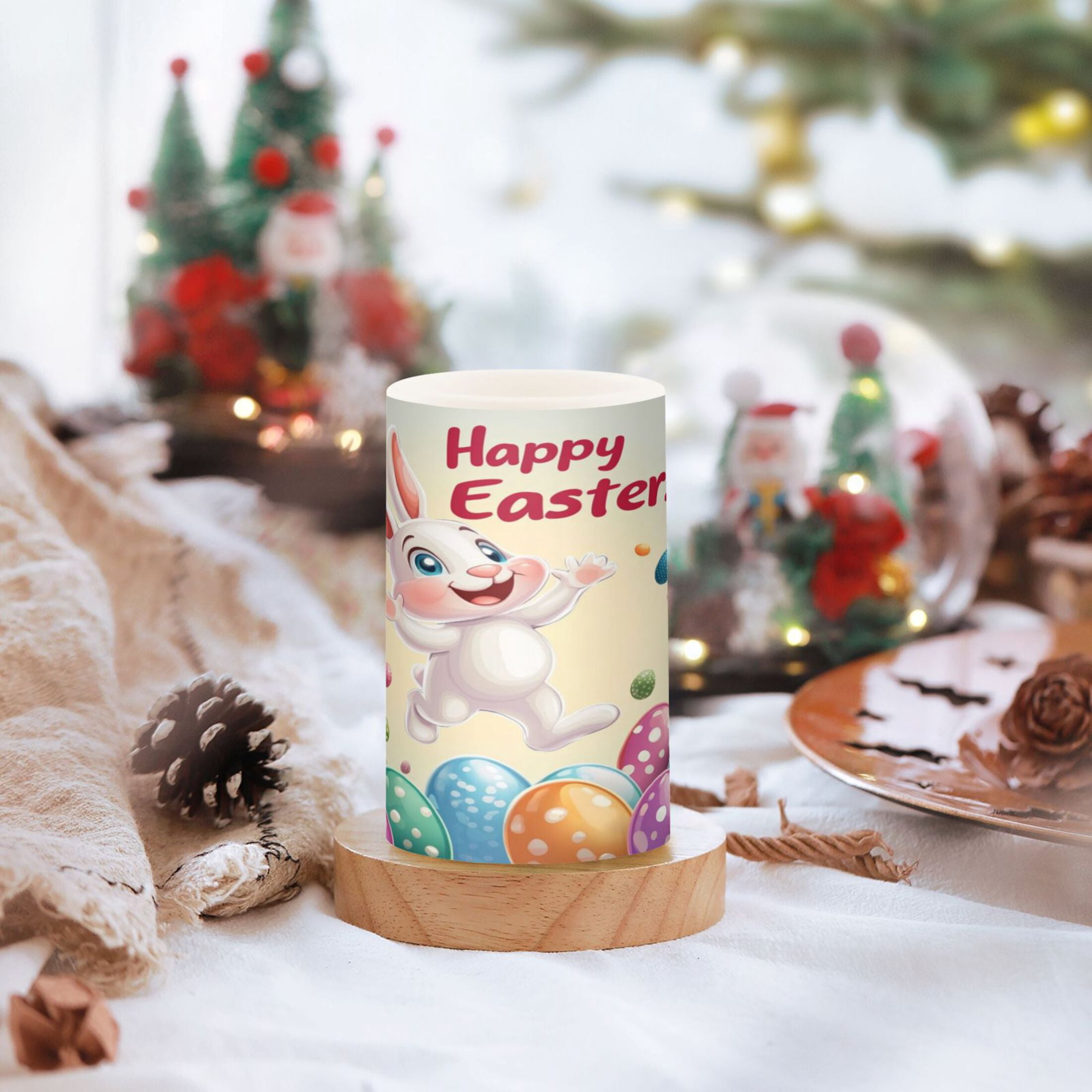2 PCS Flameless Candles with Remote Timer LED Battery Operated Flickering Candle Light for Wedding Table Home Decoration Gifts Cartoon Easter Bunny
