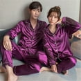 thumbnail image 5 of Men's Casual Pyjamas Long Sleeve Blouse Button Silk Satin Two Piece Sleepwear Suit Pant Pyjama, 5 of 5