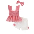 thumbnail image 4 of SGMVNU Girls Summer 2 Piece Outfits Sleeveless Smocked Tank Tops and Cute Bowknot Shorts and a Bow Hairband Size 6-7 Years, RD2, 4 of 4