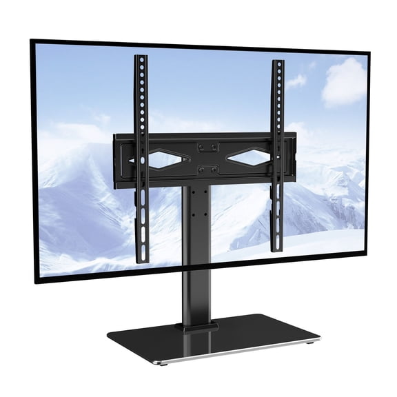 Swivel Floor TV Stand Mount for 32 to 55 Inch TVs, Height Adjustable with Tempered Glass Base, Universal VESA Compatibility