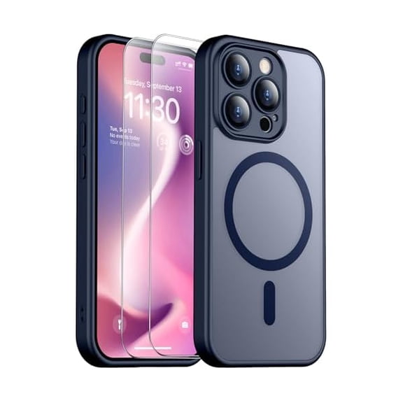 Eryueer for iPhone 15 Pro Case, Magnetic Translucent Matte Case with 2PCS Tempered Glass Screen Protector Slim Phone Case for iPhone 15 Pro 6.1'', Blue