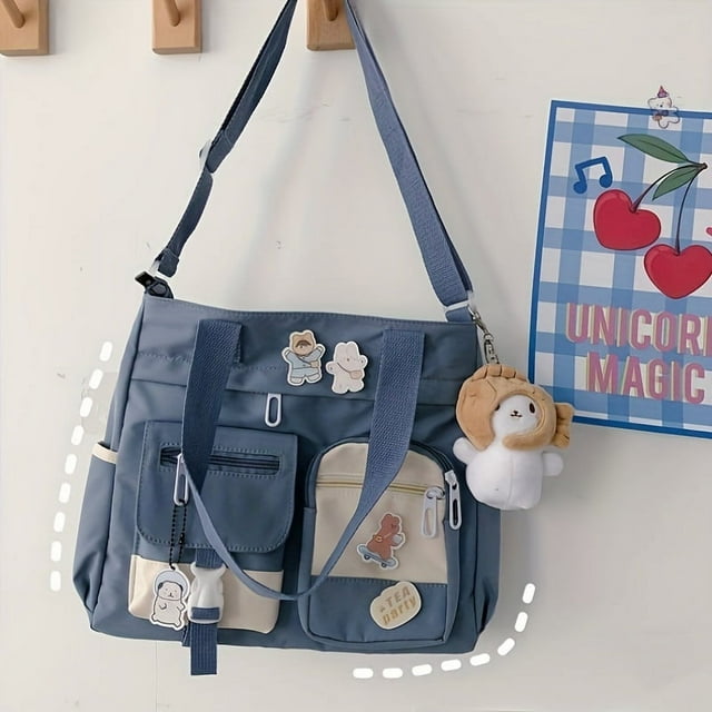 Grand Sac Bandoulière en Nylon à Grande Capacité - Sangle Réglable, Doublure en Polyester Spacieuse, Sac Messager Durable pour École et Usage Décontracté - Sans Peinture de Bord, Design Élégant et Amusant