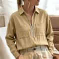 thumbnail image 5 of Womens Textured Golf Shirts Long Sleeve Half Zip Collared V Neck Loose Fit Sweatshirt Pullover with Chest Pockets for Business Casual Work Office, Khaki, XL, 5 of 7