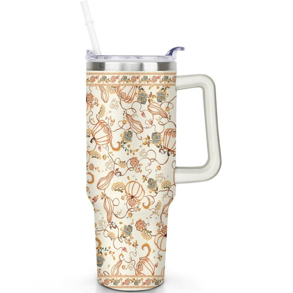 40 oz Fall Theme Tumbler Spill Proof Lid Straw 40oz Fall Tumbler with Handle Double Insulated Travel Coffee Cup Fall Lover Gifts for Men Women Travel Accessories Must Have