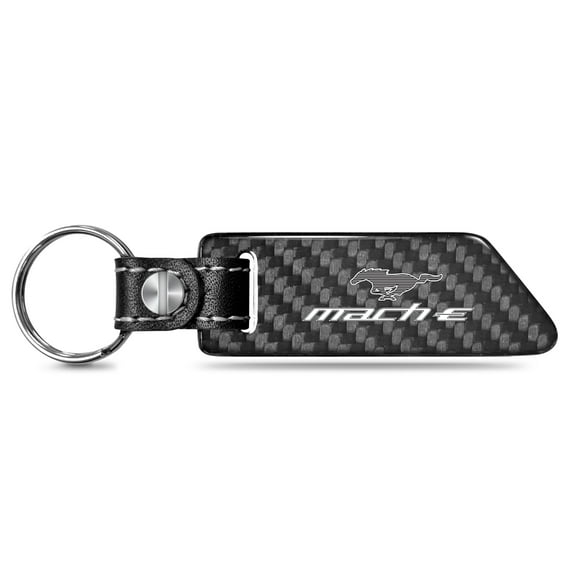iPick Image for Ford Mustang Mach-E Real Carbon Fiber Blade Style with Black Leather Strap Key Chain, Official Licensed