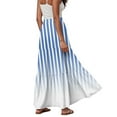 thumbnail image 6 of vigerkar Women's Spring Summer High Waist Gradient Striped Maxi Skirt Casual Flowy Swing Pleated Beach Long Skirts Blue, L, 6 of 6
