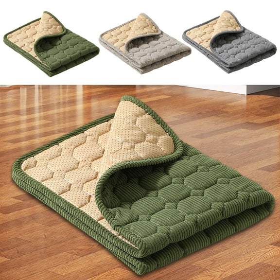 Nsxcdh Corduroy Pet Bed Mat,Extra Large,Thick Warm,Anti Slip,Gray Coffee Green,23.6x15.7 In,Anti Scratch,Easy Clean