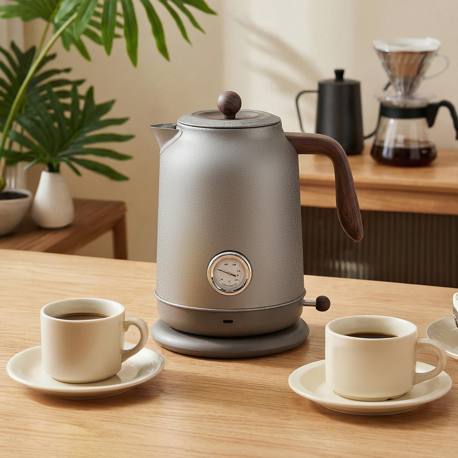 ICYBER BOOM 1.8L Titanium Electric Kettle, 1200W with Temp Gauge & 4 Presets, Auto Shut-off & Boil-Dry Protection, Cordless, Black