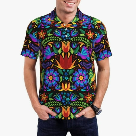 Logiee Colorful Floral Print Mens Polo Shirts Mens Golf Polo Shirts Short Sleeve Casual Polo Shirts for Men Summer Fashion Beach Shirts-Small