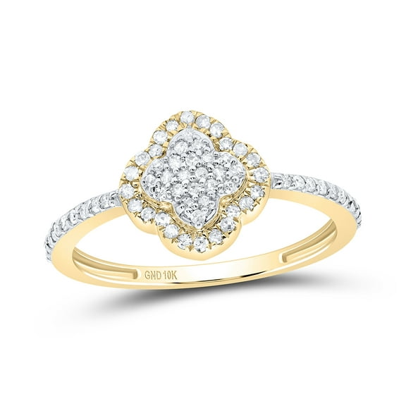 10kt Yellow Gold 1/4 Cttw Natural Diamond Clover Wedding Engagement Anniversary Ring, Women Size: 5-9