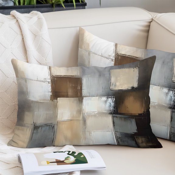 Gray Brown Pillow Covers 20x26 Inch Standard Size, Abstract Oil Painting Color Blocks Decorative Pillowcase with Zipper, Microfiber Pillow Protector, Breathable Pillowcases for Sofa Bed Living Room