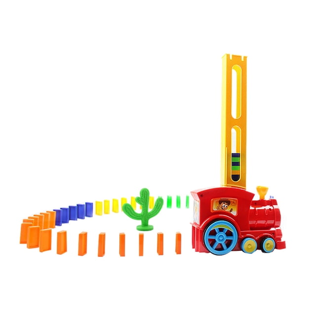 Electric Domino Train Toy Interesting Domino Educational Toy Kids Automatic Licensing Small Train Toy Funny Educational DIY Domino Toy for Kids Playing with 60pcs Dominoes Red Style Not Battery