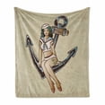 thumbnail image 1 of Anchor Soft Flannel Fleece Throw Blanket, Pinup Girl Sailor Outfit Shark and Heart Tattoo Vintage Twenties Illustration, Cozy Plush for Indoor and Outdoor Use, 50" x 70", Multicolor, by Ambesonne, 1 of 6