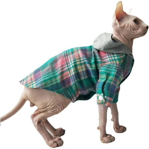 HQREA Cotton Coat for Hairless Cat, Long Sleeve Pet T Shirts Hoodie for Devon Rex