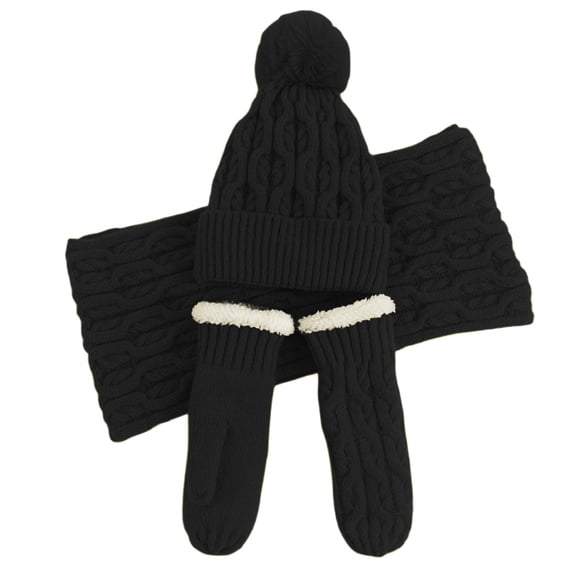 DHFJKG Winter Beanie Scarf Gloves Set For Women With Thick Fuzzy Lining Knit Jacquard Mittens Fuzzy Pom Hat 3PCS Comfort Windproof Warm Set