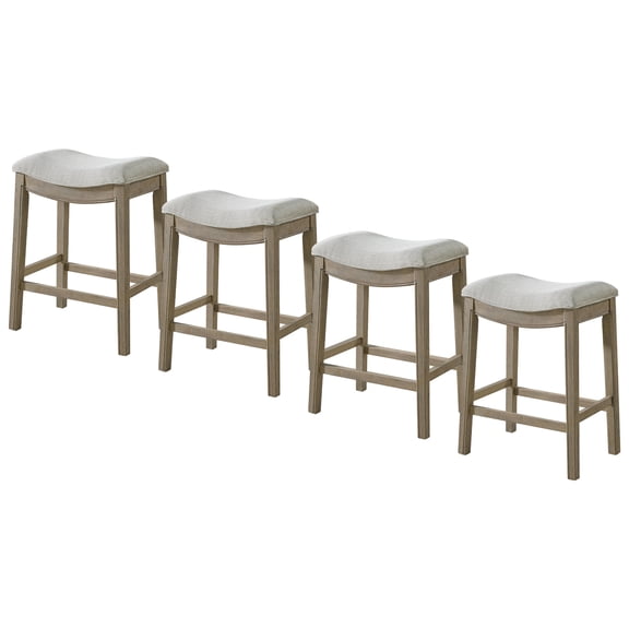 ROME OAK Parker 26" Backless Saddle Kitchen Counter Stool, Oak, Grey Upholstery, 4 Pack