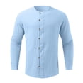 thumbnail image 4 of Mens T-shirts Male Spring And Autumn Solid Color Long Sleeve Shirt Stand Button Shirt Lady Long Sleeve Swim Men Workout T Shirts Men Summer plus Size Turtleneck Yoga Short Athletic Blue XL, 4 of 5