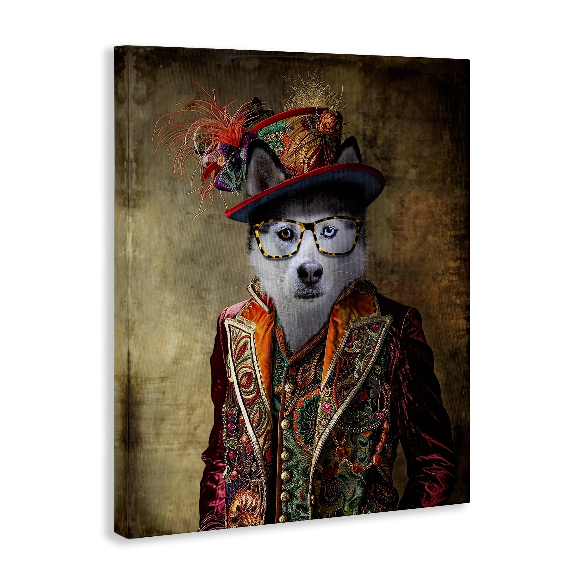 Stupell Industries Husky Dog Eclectic Suit Animals & Insects Painting Gallery Wrapped Canvas Art Print Wall Art, 16 x 20