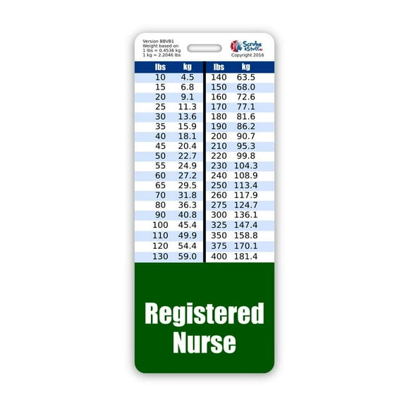 Registered Nurse Badge Buddy Vertical w/Height & Weight Conversion Charts (Oversized, Hunter Green)