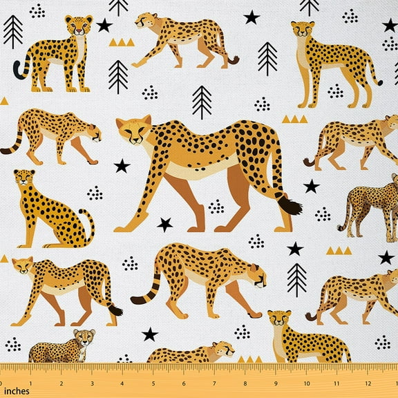 Castle Fairy Wild Cheetah Fabric by the Yard 1 Yard, Leopard Print Home Decor Fabric by the Yard, Jungle Animal Sewing Fabric, White Brown Home Decor