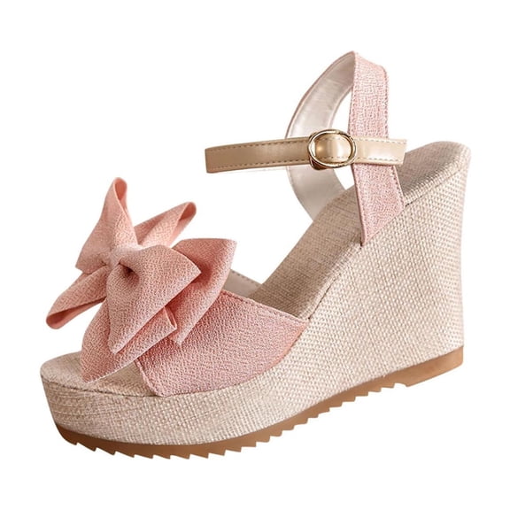 QQAMB Women's Wedge Sandals Large Size Summer Thick Soles Open Toe Casual Sandals with Bow