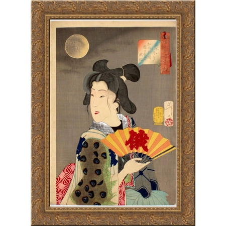 Looking suitable - The Appearance of a Brothel Geisha of the Koka Era 24x18 Gold Ornate Wood Framed Canvas Art by Tsukioka Yoshitoshi
