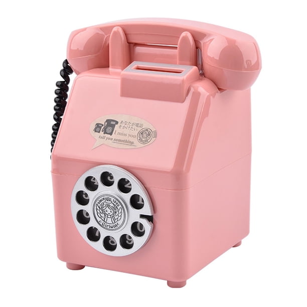 Figura de alcancía con forma de teléfono retro, decoración de mesa, tarro para ahorrar dinero, cerdito para niños Rosa