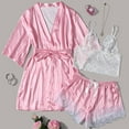 thumbnail image 4 of Womens Soft Pajama Clearance- Lace Silk Satin Bathrobes Sexy Plus Size Robe Sleepwear Pink Size L, 4 of 9