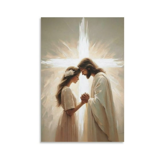 The Power of Prayer - Jesus Praying with Woman, Christian Mural Art, Jesus with Girl Canvas Art Posters Art Print Wall Photo Paint Poster Hanging Picture Family Bedroom Decor Gift 24x36inch(60x90cm)