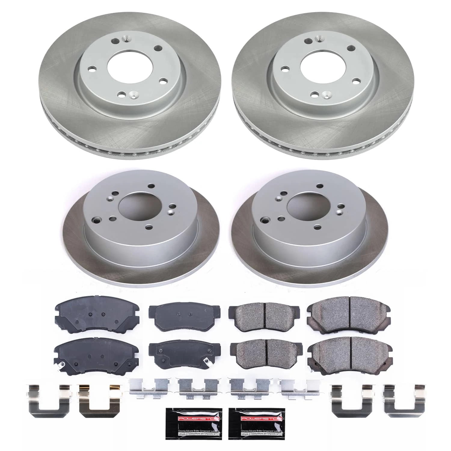 PowerStop Front and Rear Semi-Coated Rotor and Low-Dust Ceramic Brake Pad Kit SC4448
