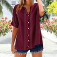 thumbnail image 2 of Cmfcve Women's Summer Tee Shirt Classic Button Stripe Gauze Blouses V-Neck Short Sleeve Business Work Tops, 2 of 5